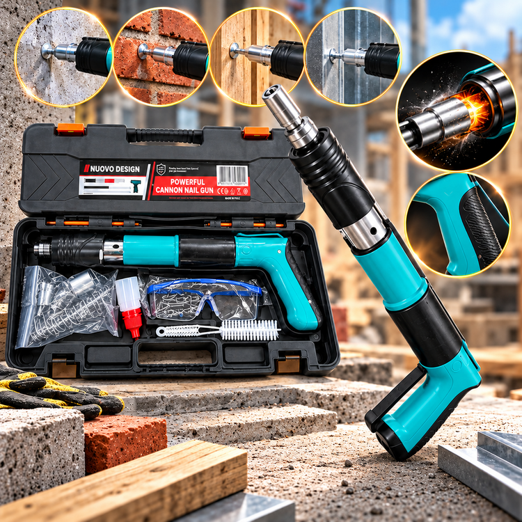 Kit Pistola Sparachiodi Manuale ad Alta Potenza con Valigetta e Accessori per Calcestruzzo, Mattoni, Legno e Acciaio Sottile