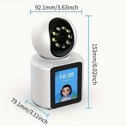 Videocamera WiFi Bidirezionale HD 2MP con Schermo IPS da 2,8'' - Telecamera di Sicurezza Domestica PTZ 360°, Audio, Visione Notturna e Tracciamento Automatico
