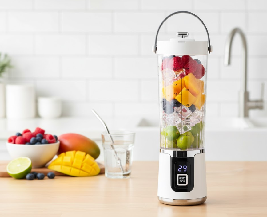 Frullatore Portatile Ricaricabile USB-C 500 ml con Display Digitale e Lame in Acciaio Inox