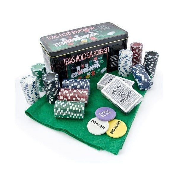 Set Cofanetto Poker Texas Holdem Fiches Chips Professionale Scatola Di Latta