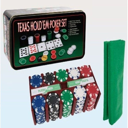 Set Cofanetto Poker Texas Holdem Fiches Chips Professionale Scatola Di Latta