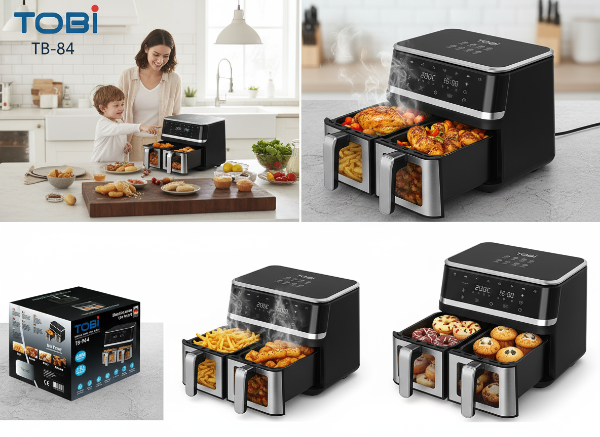 Friggitrice Tobi ad Aria Dual Zone 15L – Doppio Cestelli Indipendenti | 2400W, Touch LED, 8 Programmi, Finestra Visiva