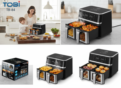 Friggitrice Tobi ad Aria Dual Zone 15L – Doppio Cestelli Indipendenti | 2400W, Touch LED, 8 Programmi, Finestra Visiva