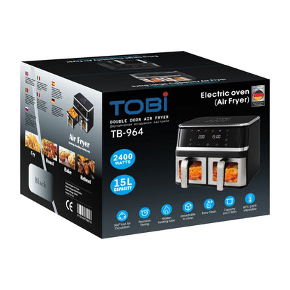 Friggitrice Tobi ad Aria Dual Zone 15L – Doppio Cestelli Indipendenti | 2400W, Touch LED, 8 Programmi, Finestra Visiva