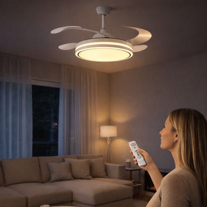 Ventilatore da Soffitto  con Luce LED Dimmerabile e Telecomando – 48" a Pale Retrattili, Silenzioso, Plafoniera Moderna per Interni
